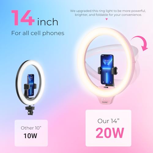Image of Aureday 14'' Pink Selfie Ring Light with 62'' Tripod Stand and Phone Holder, Dimmable LED Phone Ringlight for Makeup /Video Recording /Photography, Circle Lighting for Cell Phones&Lightweight Cameras