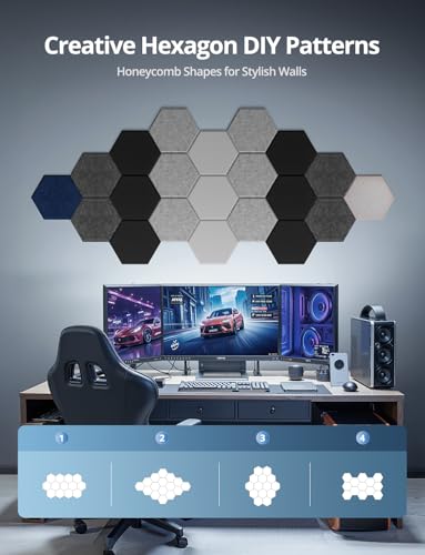 Image of Hexagon Acoustic Wall Panels Self-Adhesive, 18 Pack Sound Absorbing Tiles for Walls & Doors, Decorative Peel & Stick Interior Panel for Studio, Home Office, Gaming Room, 12 inchx10 inchx0.4 inch, White