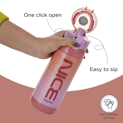 Image of Nayasa Plastic Turbo 600 ml BPA Free | Leak Proof | Push Button Cap Water Bottle for School, College & Office | Pink