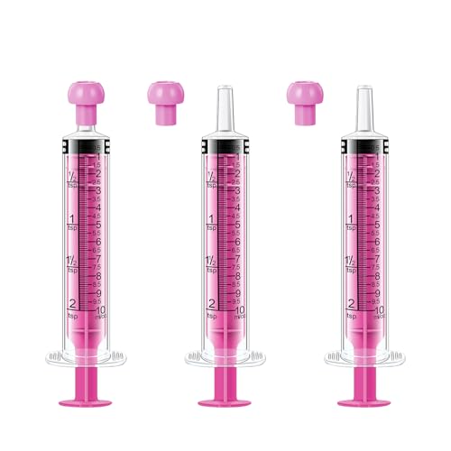 3Pcs 10ml Children Oral Syringes Liquid Plastic Syringe Colorful Measuring Tools Individually Sealed for Feeding Baby Medicine Syringes with Caps (Pink)