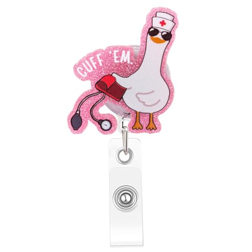 Funny Goose Nurse Badge Reel, Cuff 'Em Badge Holder with Retractable Clip, Cute Gifts for Nursing...