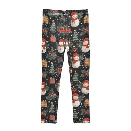Girls' Athletic Leggings Ankle Length Yoga Dance Pants Kids Teen 4T Snowman Christmas Tree2