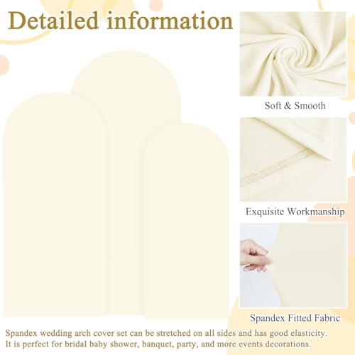 Image of Ivory Backdrop Arch Cover Set of 3 Chiara Arch Backdrop Cover 6FT 6.6FT 7.2FT Wedding Arch Stand Covers Spandex Covers for Arch Backdrops for Birthday Party Bridal Baby Shower Anniversary Decor