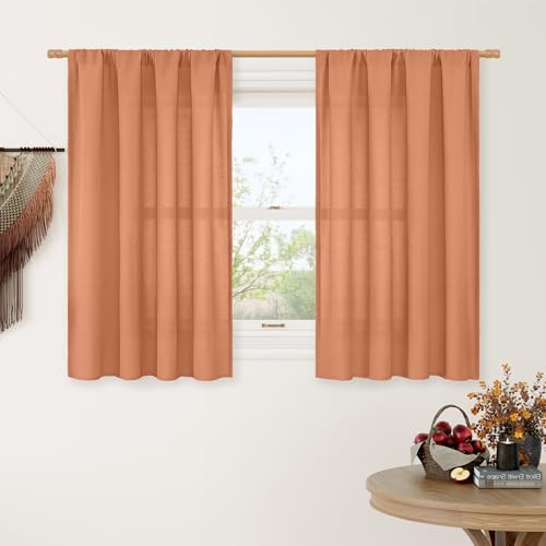 Image of LAMIT Short Linen Curtains 45 Inches Long for Cafe 2 Panels, Terracotta Light Filtering Privacy Panels Rod Pocket Neutral Fall Decor Drapes for Bedroom /Window /Loft Room, 42 x 45 Inch