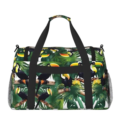 Toucans Parrot Palm Tree Leaves Print Travel Duffle Bag For Men Women Sport Gym Handbag With Shoulder Strap For Travel2
