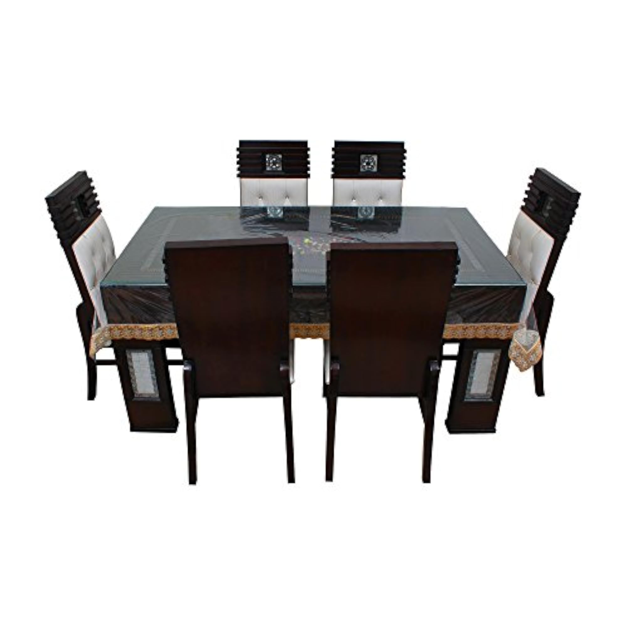 PVC Waterproof Dining Table Cover for 12 Seater, Transparent Design with Lace