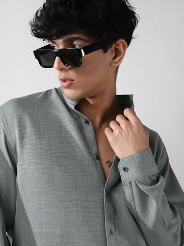 Image of Urbano Fashion Men's Linen Blend Full Sleeve Relaxed Fit Mandarin Collar Casual Solid Shirt