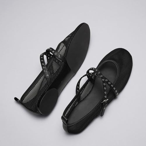 Women's Mesh Breathable Flat Mary Jane Shoes Strap Buckle Ballet Flats Fashion Adjustable Strap Round Toe Fishnet Shoes Summer Comfortable Anti-Slip Tulle Casual Ballerina Shoes4