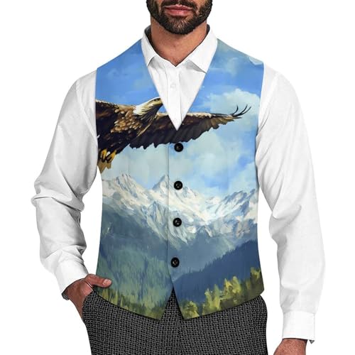 Eagle Soaring Above Mountains Men's Formal Suit Vest for Business Formal Or Casual Dress Waistcoat Wedding