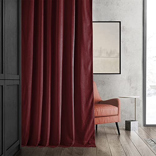 HPD Half Price Drapes Signature Velvet Thermal Blackout Curtains for Living Room 96 Inch Long (1 Panel) Rod Pocket Insulated Blackout Curtains for Bedroom Window Curtains, 50W x 96L, Burgundy