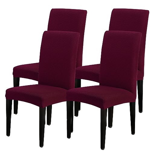 Image of SearchI Chair Covers for Dining Room Set of 4, Stretch Jacquard Kitchen Parsons Chair Covers,Washable Spandex Dining Chair Slipcovers Seat Protector for Hotel,Banquet,Ceremony(Wine Red)