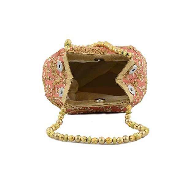 Heart Home Polyester Embroidered Potli Batwa Pouch Bag for Women (Peach) HEART2870 - Image 6