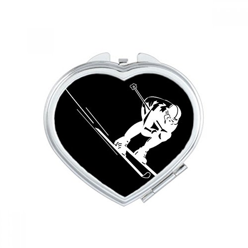 Miroir portable ski silhouette cœur compact pour retouche sac