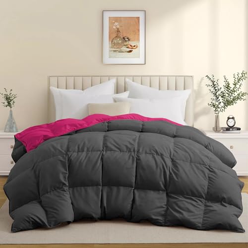 Image of Duel Tone Luxury Comfort 500 GSM Winter Comforter King Size 90 inchX106 inch - Heavy Winter Blanket 500 GSM Microfiber Fill - Duvet /Blanket King Size - Hot Pink /Dark Gray Color