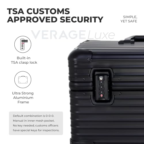 Image of Verage Luxe Aviator 18 inch 100% Aluminum Hardside Spinner Luggage with Multi-Directional Wheels and Telescoping Handle (Black)