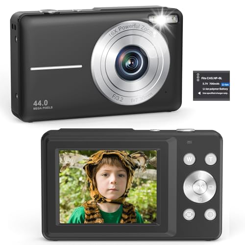Digital Camera, FHD 1080P 44MP Digital Compact Camera Portable Digital Cameras with 2.4″ LCD Screen Anti-shake Rechargeable Photography Camera Vlogging Camera for Beginners,Boy,Girl (No SD card)