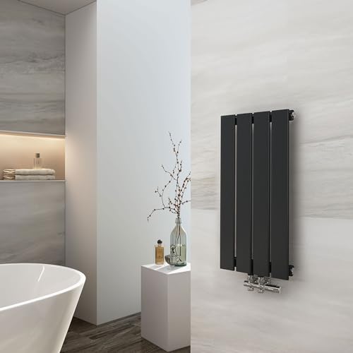 EMKE Design Heizkörper Klein, 600x304 mm Vertikal Flachheizkörper mit Mittelanschluss, Einlagig Schwarz Paneelheizkörper Wandheizkörper für Bad, Schlafzimmer & Wohnzimmer, 210W