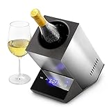 Modern Innovations Electric Wine Chiller, Single Bottle Wine Cooler in Stainless Steel, 750ml Wine Bottle Chiller, Rapid Beverage, Champagne, Drink Chiller, Gifts for the Wine Lover, Wine Coolers