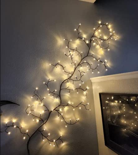 Image of LKGOOD Vines for Room Decor with Remote Control On /Off Timmer Dim,7.5FT Artificial Plants Tree Willow Vine Lights Plug in 144 LEDs for Walls Bedroom,Living Room,Indoor Home Decoration(Brown)