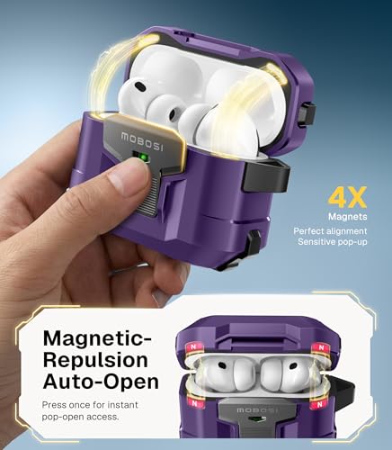 Image of MOBOSI for AirPods Pro 3 Case 2025 with Drop-Proof Lock, Cleaning Kit & Keychain, Compatible with MagSafe, Military-Grade Protection Hard Cover for iPods Pro 3rd Generation, Purple