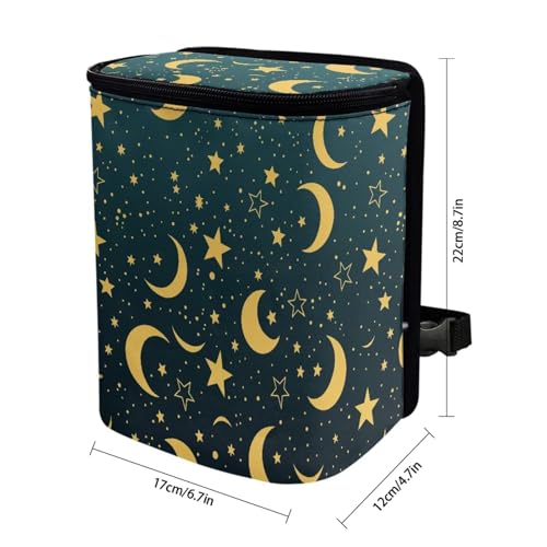 Image of Car Trash Can with Lid Storage Pockets for Disposable Garbage Bag, Multipurpose Collapsible Car Organizer, Moon Star Print