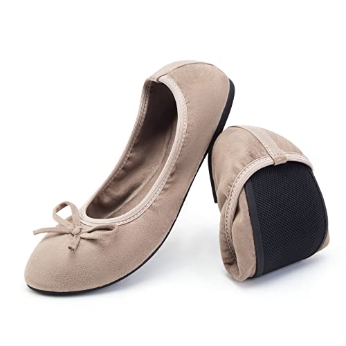 Greatonu Bailarinas Beige Plana con la Suela Plegada Diseña Clásica Moda para Fiesta Punta Cerrada para Mujer Talla 39