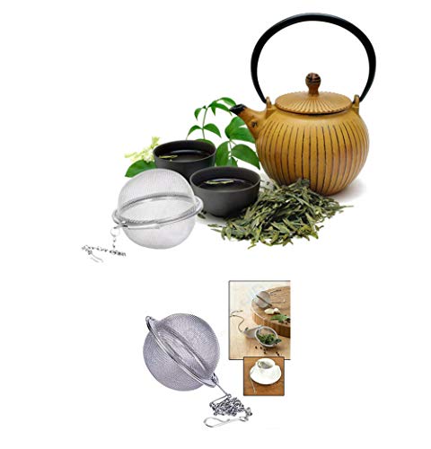 Shuo 2Pcs Stainless Steel Tea Strainer Mesh Tea Ball Filter Net Round With Chain #TOP5