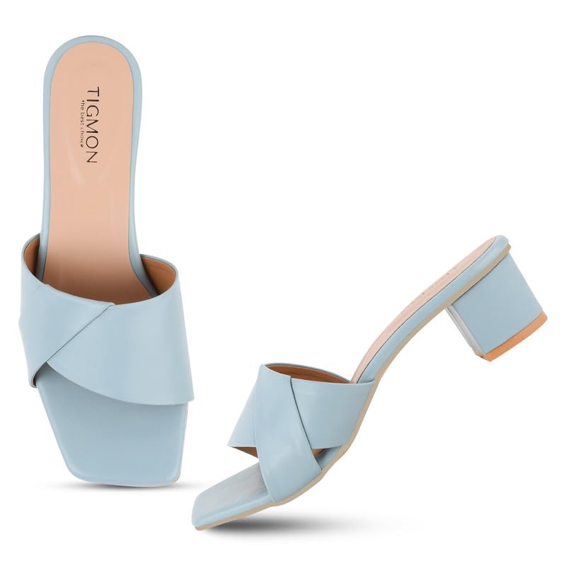 TIGMON Stylish Sky Blue Block Heel Sandals for Women | Twisted Strap Heeled Mules| Perfect for Any Occasion (B0DC4BWHPB) Amazon Price History, Amazon Price Tracker