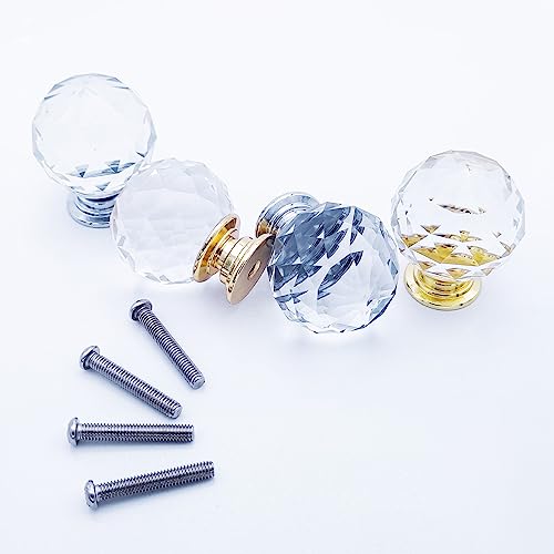 Image of 4pcs Crystal Lamp Finials Cap Knob 1-3 /4 Inches Diamond Knob for Lamp Shade Lamp Decorations Diamond Lamp Shade Finial with Silver Base Lamp Topper Knob Faceted Ball (Gold and Silver)