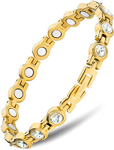 MagnetRX® Bracelet magnétique pour femme - Bracelet en cristal pour femme - Longueur réglable avec outil de taille (or) Cover