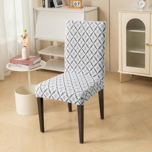 Image of HOMETHREADS Stretchable Elastic Jacquard Chair Seat Cover and Waterproof Dining Table Cover | Removable,Washable & Durable Chair Protector |for Dining Room (F Grey, 6Chairs+1Table Cover (150X220))