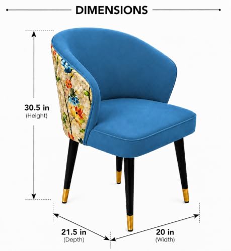 Image of WOODEN SPACE 6-Seater Wooden Dining Table Set | Nano Composite Marble Top | Solid Wood Base | Modern Dining Room Furniture with 6 Chairs (Blue Printed)