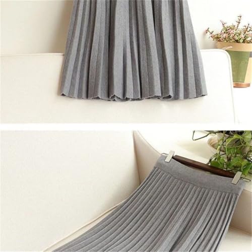 Women Mid-Length Spring and Fall High Waist Thin A-Line Wool Solid Pleated Long Knitted Skirt2