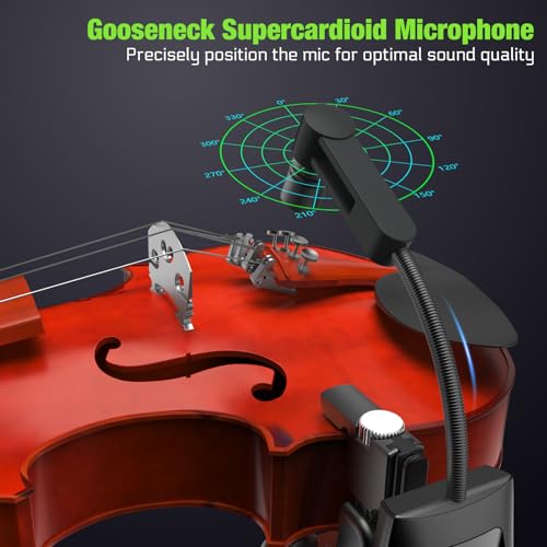 Image of UHF Wireless Violin Cello Microphone System Violin Pickup Clip-on Instrument Microphones with Transmitter and Receiver for Musicians, Teachers, Stage Performances, Active PA Systems, 196ft Range