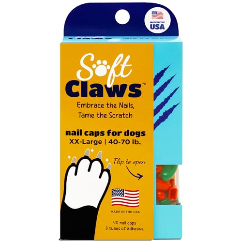 Image of Soft Claws Dog Nail Caps, 40 XX-Large Nail Caps, Made in USA - Vet Developed, Safe & Non-Toxic Easy to Apply Claw Covers | Protects Furniture & Skin, Green and Red
