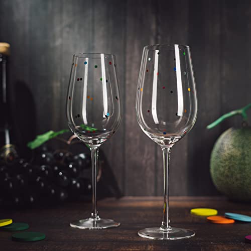 Polka Dot Confetti Set Of 2 Glasses 19 Oz By The Wine Savant - It's Raining Confetti Rainbow Glass, Crystal Colored Water, Stemmed Wine, Bubble, Tumblers Gift For Everyday, Weddings, Parties, Home #TOP4