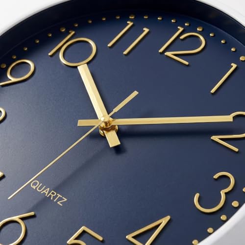 Image of STAR WORK Premium Wall Clock 12 inch Inch Silent Non-Ticking Quartz Movement | Easy to Read 3D Numbers | Modern Analog Clock for Home Decor, Living Room, Bedroom, Office (Night Blue, 12-Inch (30Cm))