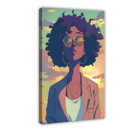 Poster abstrait rétro femme africaine salon et chambre