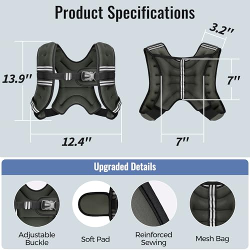 Image of Zeerun Weighted Vest, 6lb /8lb /10lb /12lb /15lb /18lb /20lb /24lb /30lb for Men Women, Reflective Stripe Adjustable Buckle, Comfortable Durable Rucking Vest for Walking Running Strength Training