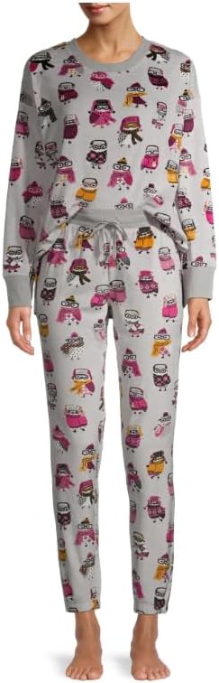 Secret Treasure Women's Velour Top and Joggers, 2-Piece Sleep Set (Small 4-6, Soft Sliver Owls) - Image 2