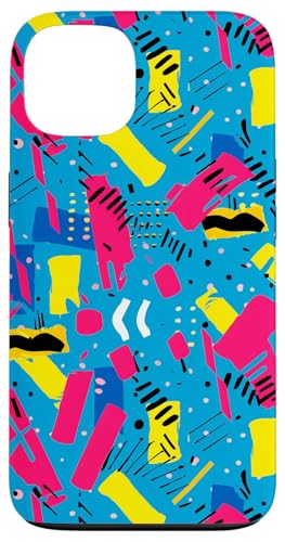 ブルー ピンク イエロー レトロ 80年代 90年代 絵画柄 スマホケース iPhone 13 用