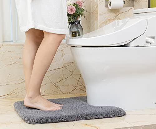 ZARCKER Toilet Bath Rug U-Shaped Bath Mat Shaggy Non-Slip Machine Wash Toilet Carpet Contour Bathroom Rug for Bathroom Tub Shower Floor(24" x 20" U-Shape, Dark Grey)