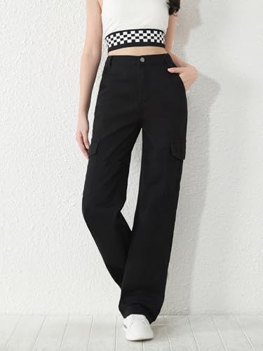 Image of KATECLO High-Waist Baggy Cargo Cotton Pants for Women | Stylish Casual Cargo for Girls
