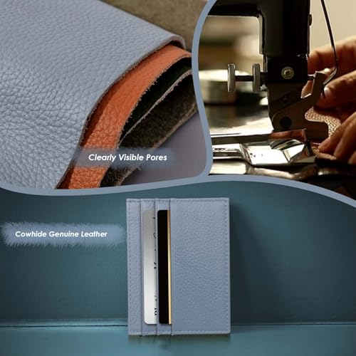 Image of M-Plateau Super Slim Genuine Leather Credit Card Wallet | Card Holder, Small Wallet for Man and Women with 6 Card Slots and 1 Pocket (Grey Blue)