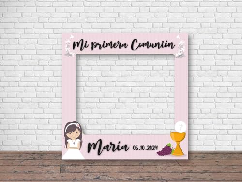 Oedim Photocall en Cartón para Comunión Rosa Personalizado, 100 x 100 cm, Eventos o Celebraciones puntuales, Ventana Troquelada, Photocall Divertido