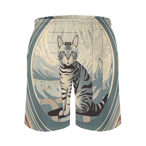 Gray Tabby Cat Mens Swim Trunks Quick Dry Swim Shorts with Mesh Lining Funny Board Shorts Bathing Suits 5