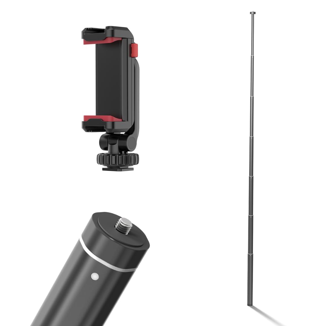 Bastone selfie per smartphone: bastone per selfie extra lungo 160 cm con supporto per telefono inclinabile ST-06S – pellicola verticale e orizzontale – alluminio stabile – nero