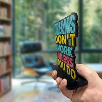 Artvibes Wooden Idols and Figurine Dream Don't Work Unless You Do Motivational Quotes Table Decor for Office Desk Showpiece | Home Decoration Item| Living Room | Modern Gifting Items (Sp_1142)