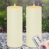 Yeelida Große flackernde wasserdichte LED-Kerzen,10 x25cm flammenlose batteriebetriebene Outdoor-Fernbedienung Elfenbein Zeitschaltuhr Kunststoff-Kerzen, Packung mit 2