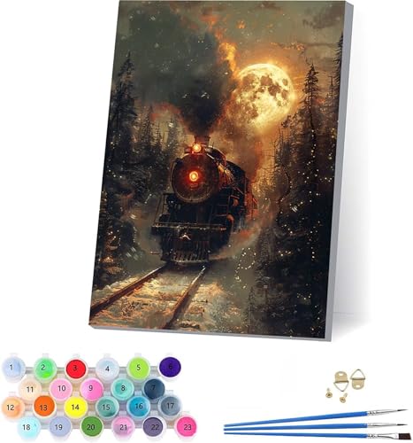 数字油絵 電車 大人用 DIY ペイントバイナンバー 月 手塗り 絵 デジタル油絵セット ブラシとアクリル絵具付き 数字塗り絵 大人のクラフトアクティビティ Paint by Numbers ホーム オフィス装飾 誕生日プレゼント女性 100x135cm